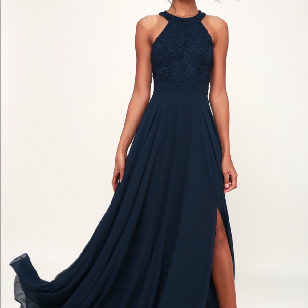 XL navy blue lulus picture perfect lace maxi dress